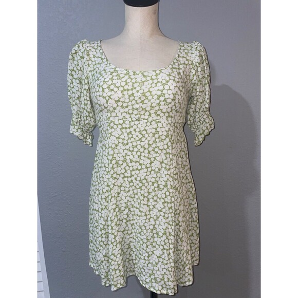 Faithful the Brand Puff Sleeve Mini Dress size S Scoop Neck Pistachio White - Picture 3 of 14